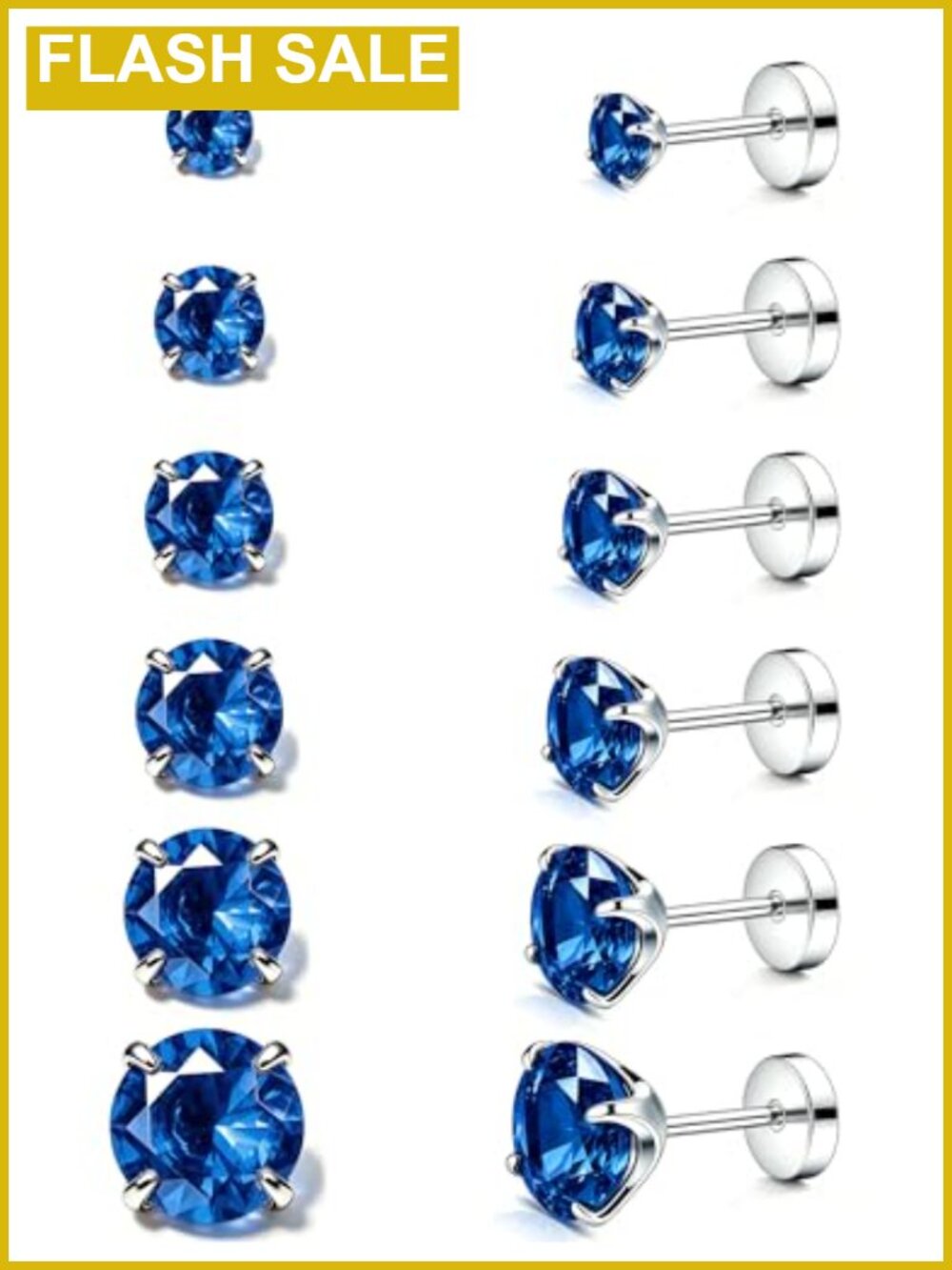 Hypoallergenic 316L Stainless Steel Flat Back Stud Earrings Set for Sensitive